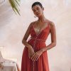 Red Boho Bridesmaid Dress Minimalist Bohemian Adjustable Maxi
