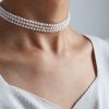 Tiny Freshwater Pearl Choker Necklace 3 Layered Thin