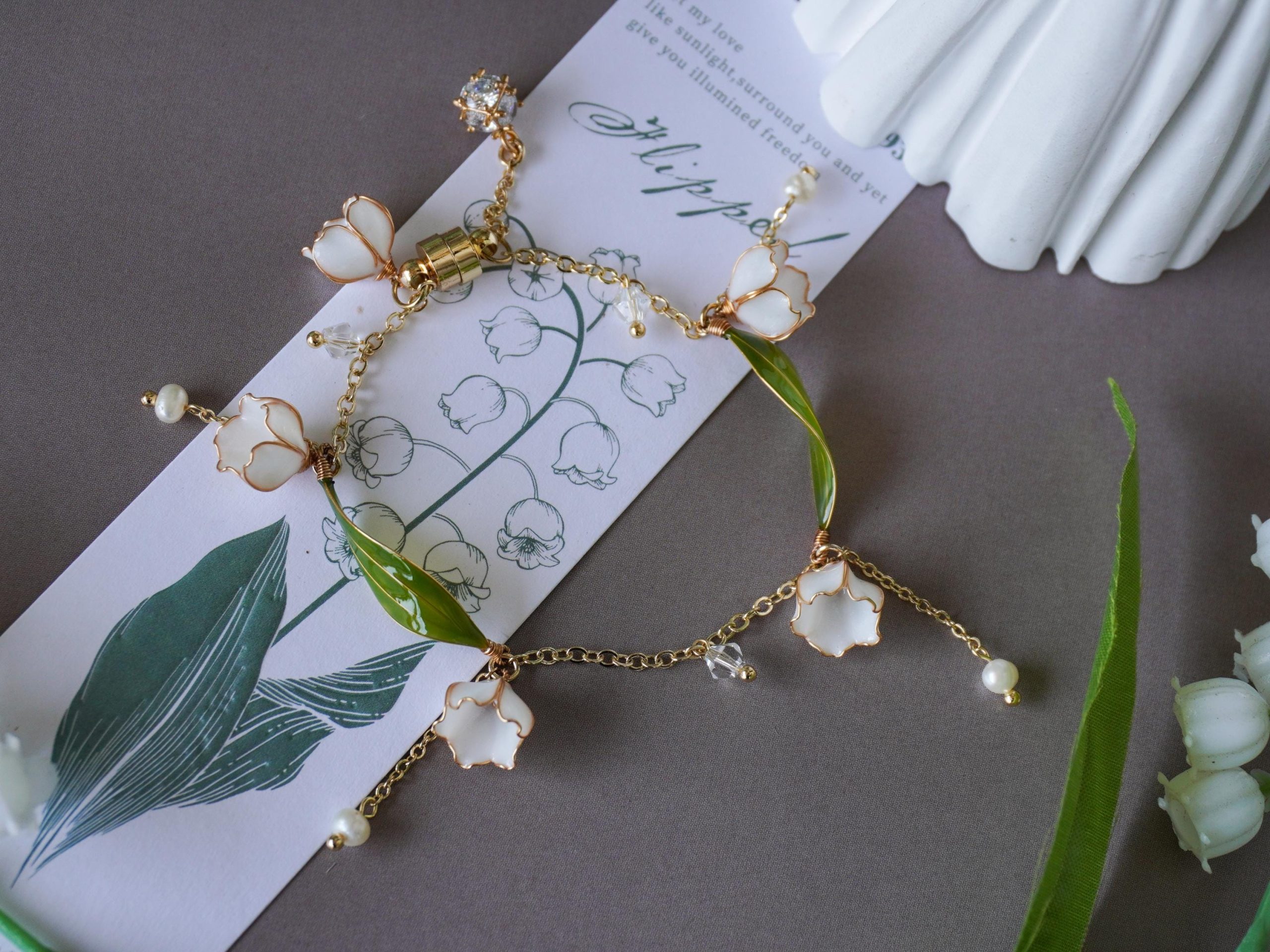 Lily Valley Bracelet Handmade Jewelry Floral Resin Wedding